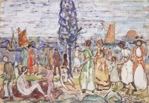 Playa con árbol azul de Maurice Brazil Prendergast